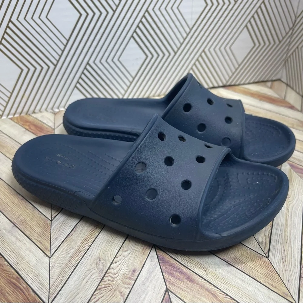 CROCS Navy iconic comfort rubber slides shoes sandals‎ size 1 kids youth sb4 - Picture 3 of 8